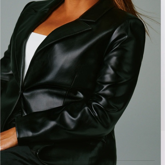 Good American Jackets & Blazers - Good American Women's Black Faux Leather Blazer Jacket Size 4 - ( XL )
